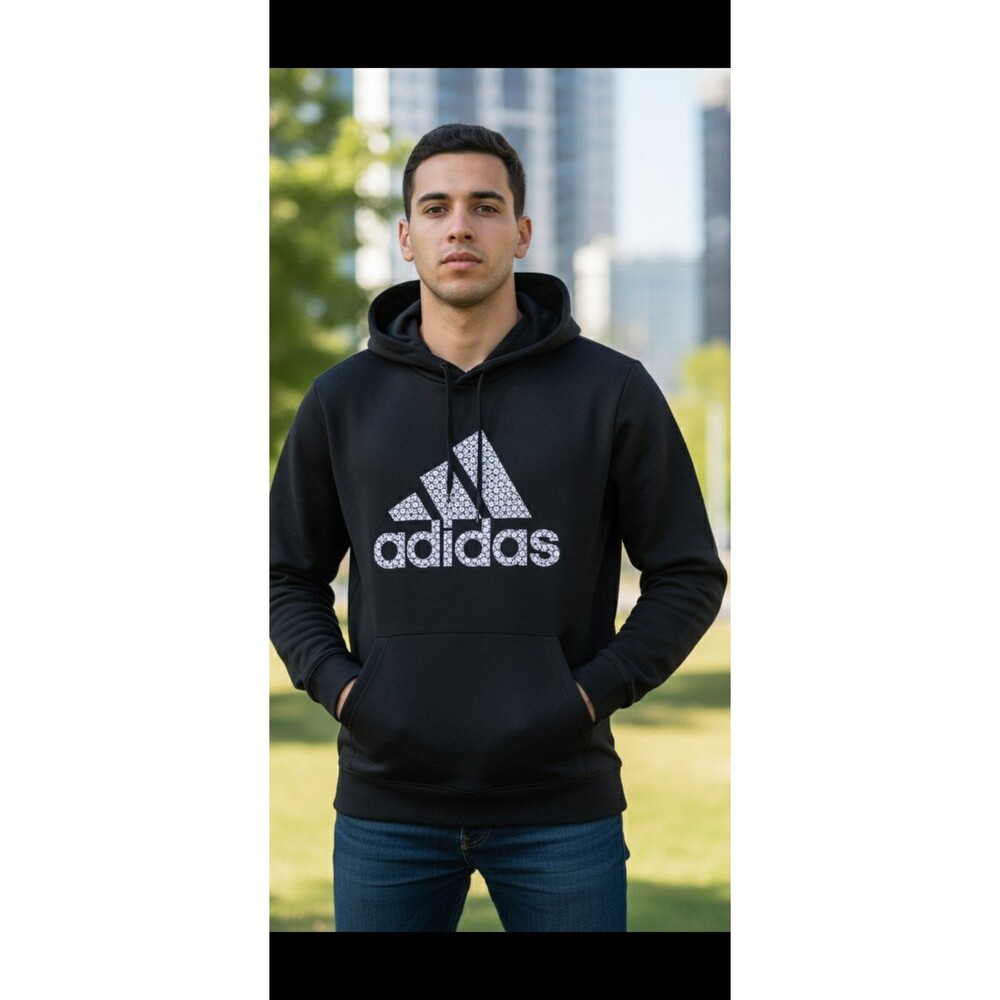 Men's Black Adidas long sleeve Hoodie Pullover sweatshirt 2XL